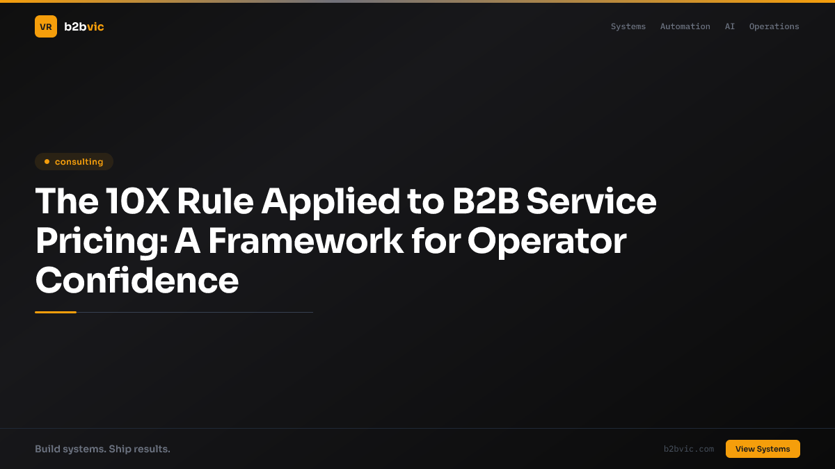 The 10X Rule Applied to B2B Service Pricing: A Framework for Operator Confidence