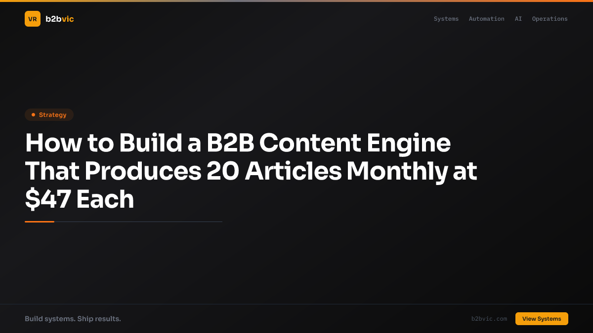How to Build a B2B Content Engine That Produces 20 Articles Monthly at $47 Each