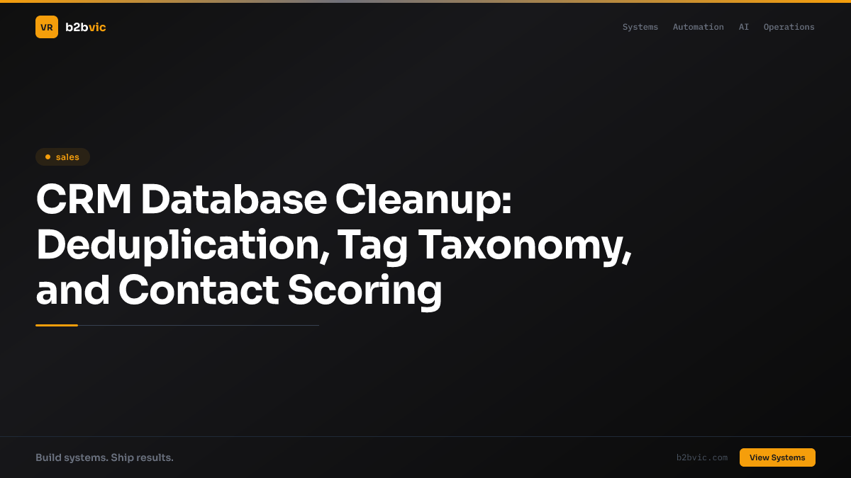 CRM Database Cleanup: Deduplication, Tag Taxonomy, and Contact Scoring