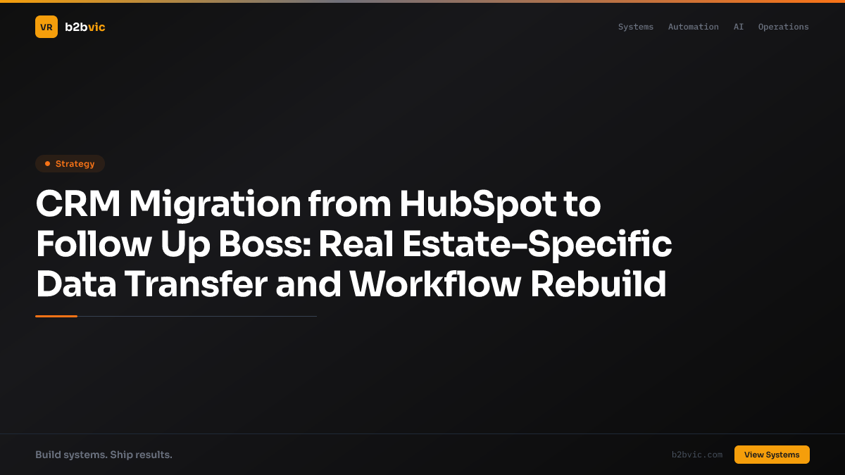 CRM Migration from HubSpot to Follow Up Boss: Real Estate-Specific Data Transfer and Workflow Rebuild